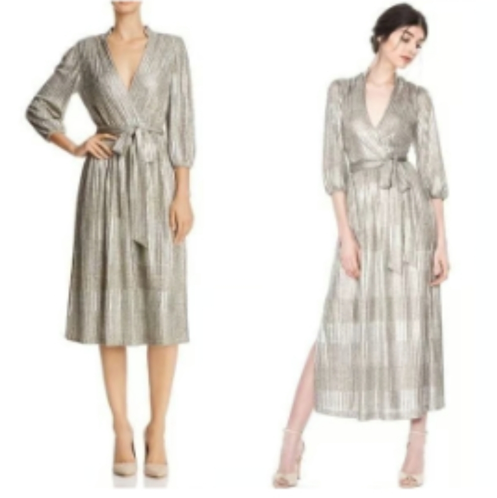 Alice + Olivia Shimmering Silver Midi Dress